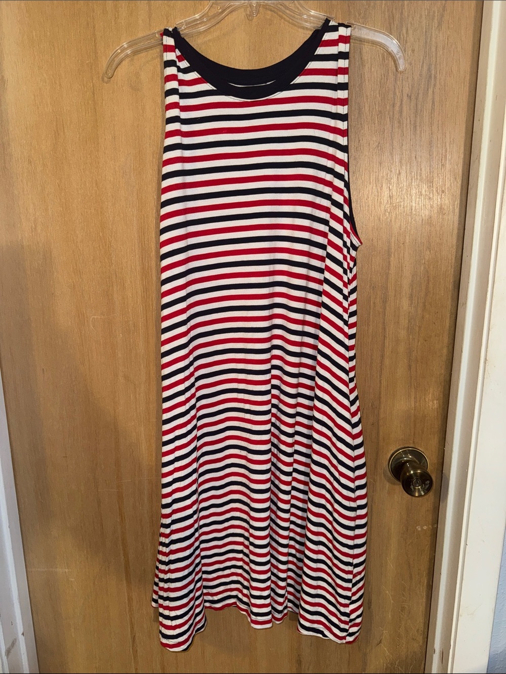 Time and Tru Sleeveless Knit Striped Midi Swing Dress Pockets Size XL